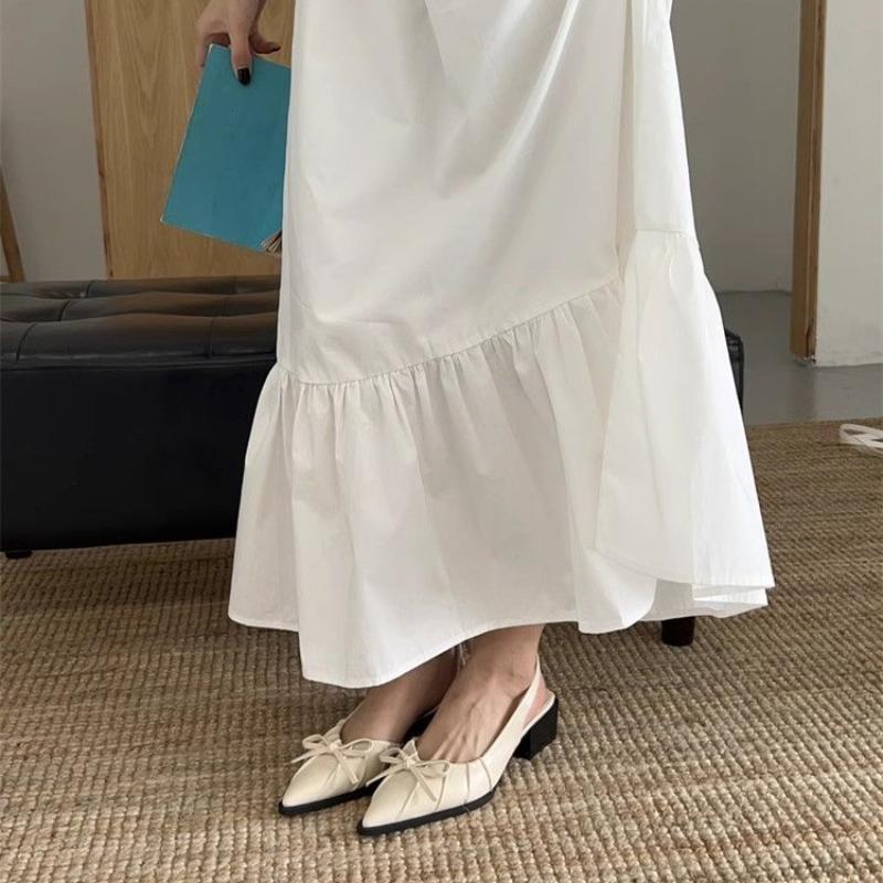 Summer Women's Bow Cover Toe Sandals Elegant Shallow Slip On Shoes Comfort Low Heel Dress Street Style Shoes