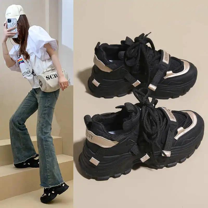 Fashion Autumn Ecoleather Ladies Heels Shoes Dress Women's Platform Heel Shoes Woman Sneakers Sport Pretty New Season Fat Trnis