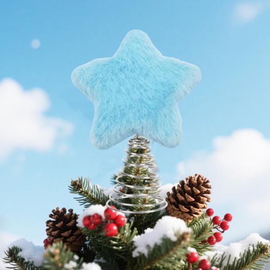 Star Tree Topper Furry Star Christmas Treetop Ornaments for Winter