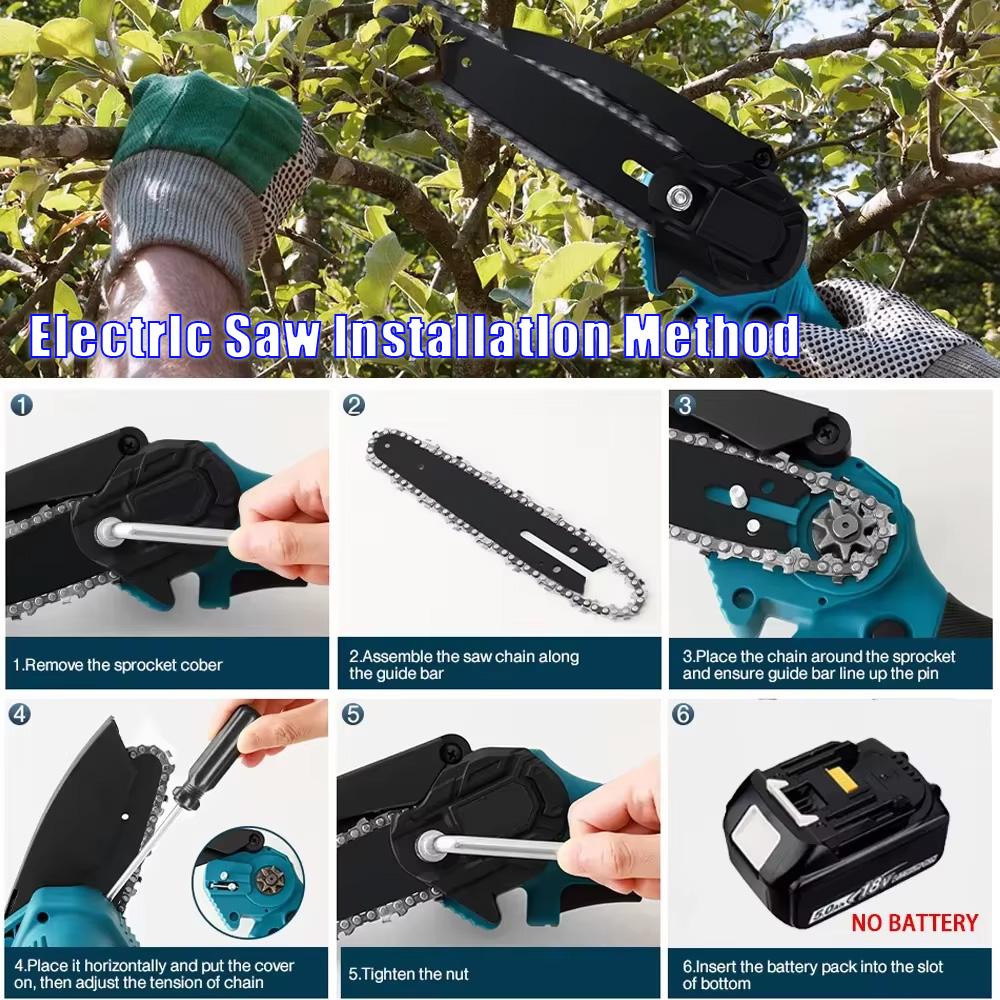 6-inch Cordless Mini Chainsaw 18V Handheld Electric Tree Trimming Saw Rechargeable Gardening Tool for Pruning and Landscaping