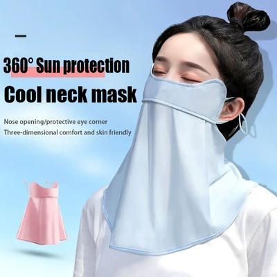 Mască de protecție solară din mătase de gheață Vară Upf50+ Anti-Uv Acoperire pentru față Guler pentru gât Eșarfă Protecție respirabilă pentru gât Mască cu prindere după urechi