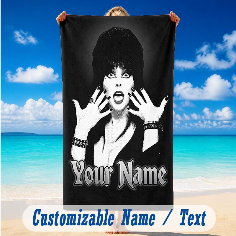 Beach Towel Custom Name Text, Quick Dry Large Towel For Beach HomeElvira Mistress of the Dark