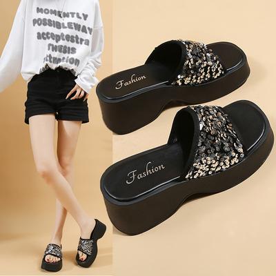 Fashion Bling High Heels Slippers Women Wedges Sandals Summer 2024 Platform Slingback Shoes Trend Beach Outdoor Flip Flops Pumps Mujer