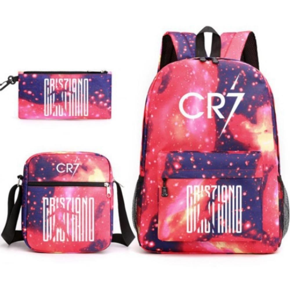 CR7C Luo Backpack Sports Peripheral Printed Backpack Children's Student School Bag Shoulder Bag Pencil Bag Three-piece Set