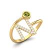 Capital N Initial Letter 3MM Round Peridot 925 Sterling Silver Gold Vermeil Women Adjustable Wedding Ring