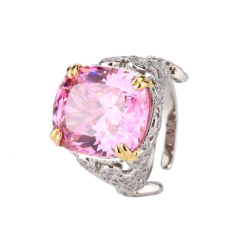 Jóias High-End Sense Anel de zircônia esmeralda Live Retro Pink Diamond Temperamento elegante