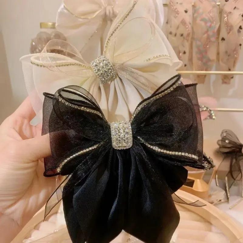Elegant French Black Bow Hair Clip - Women's Large Headdress Accessory