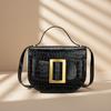 Crocodile Embossed Saddle Bag for Women Trendy Aluminum Buckle Crossbody Purse Minimalist Handbag