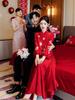 Modern Chinese Wine Red Wedding & Engagement Dress for Women - Bride & Banquet Skirt