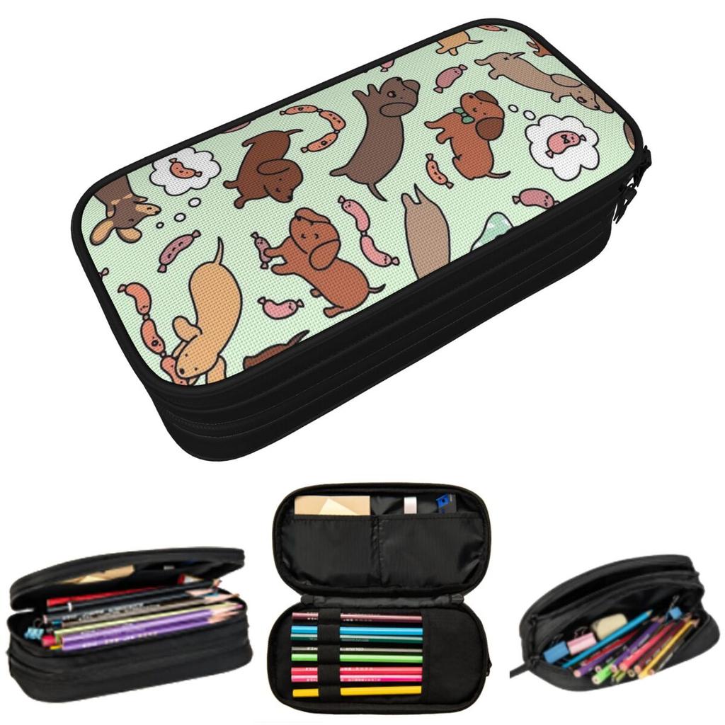 Cartoon Dachshund Pattern Pencil Case for Boy Girl School Pen Box Pencil Bag Stationery Supplies Pen Holder Bag