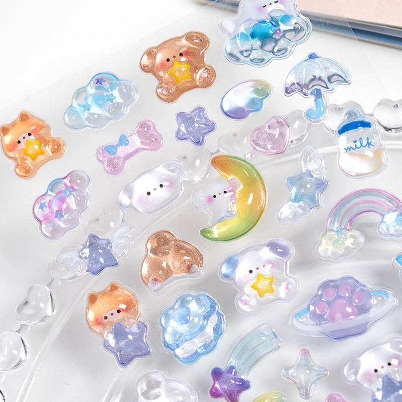6 Sheets Funny Bear Dinosaur Rabbit 3D Relief Stickers Scrapbooking Diy Diary Decor Journaling Stationery Kawaii Donut Decals