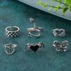 Bohemian Style Butterfly Exaggerated Bat Snake Shape Love Combination 6-piece Ring Set for Women