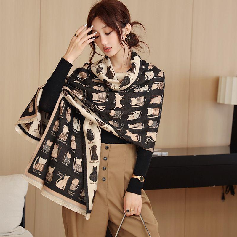 Imitation Cashmere Scarf Female Winter Cat Fashion Thickened Warm Scarf To Keep Out The Cold Air Conditioner Shawl Scarf