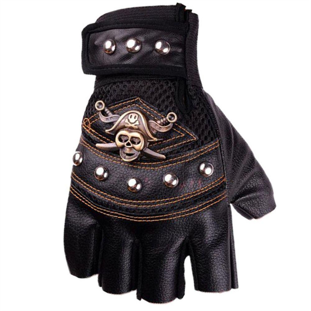 PU Leather Anti-slip Punk Cycling Gloves Skulls Gloves Half Finger Gloves Motorcycle Gloves