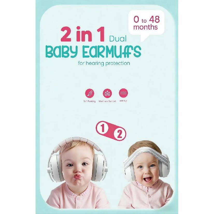 2-in-1 Baby Ear Protection Noise Cancelling Headphones Convertible Design Noise Reduction Earmuffs for Infant Improves Sleep