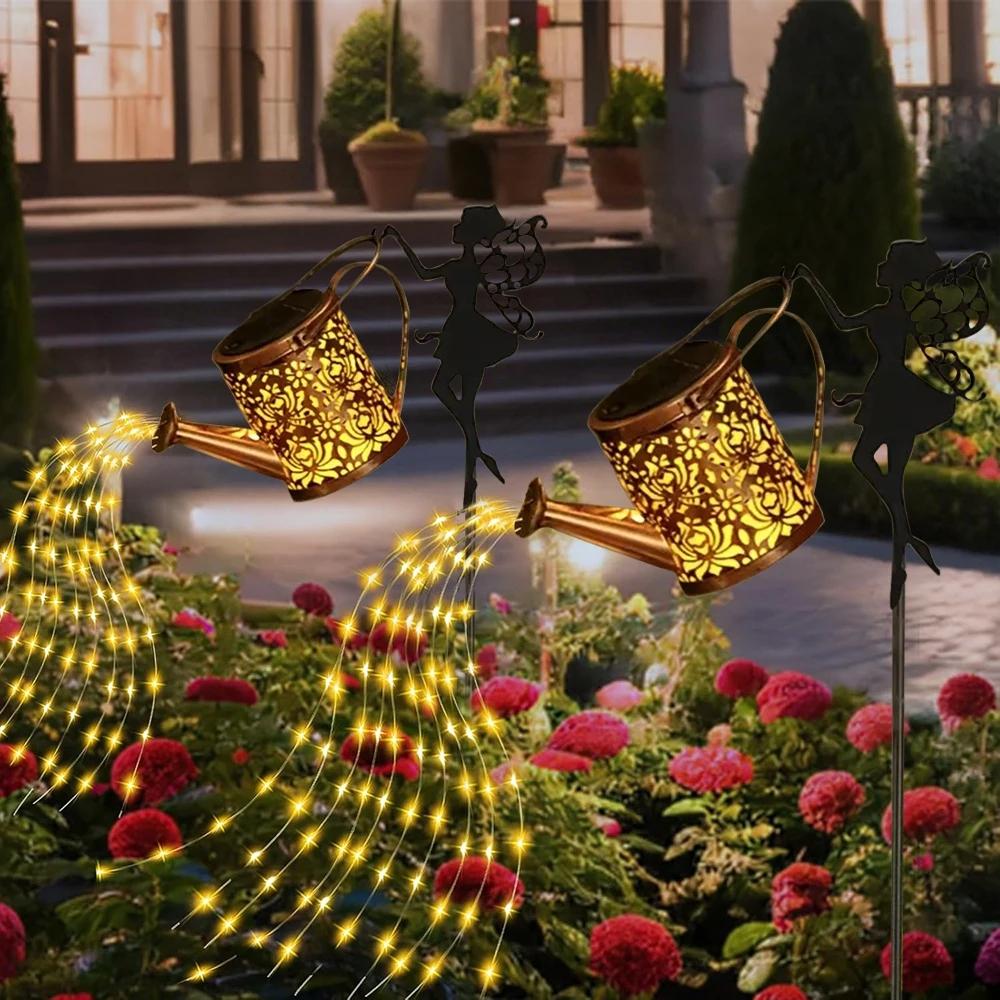 Solar Fairy Watering Can Lights Waterproof Garden Lights Outdoor Hanging LED Solar Kettle Lamp for Patio Villa Path Lawn Decor