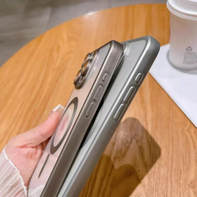 Luxury Frosted Style Magnetic Wireless Charge Case For iPhone 15 14 13 12 11 Pro Max Plus Fashion Plating Magsafe Bumper Cover