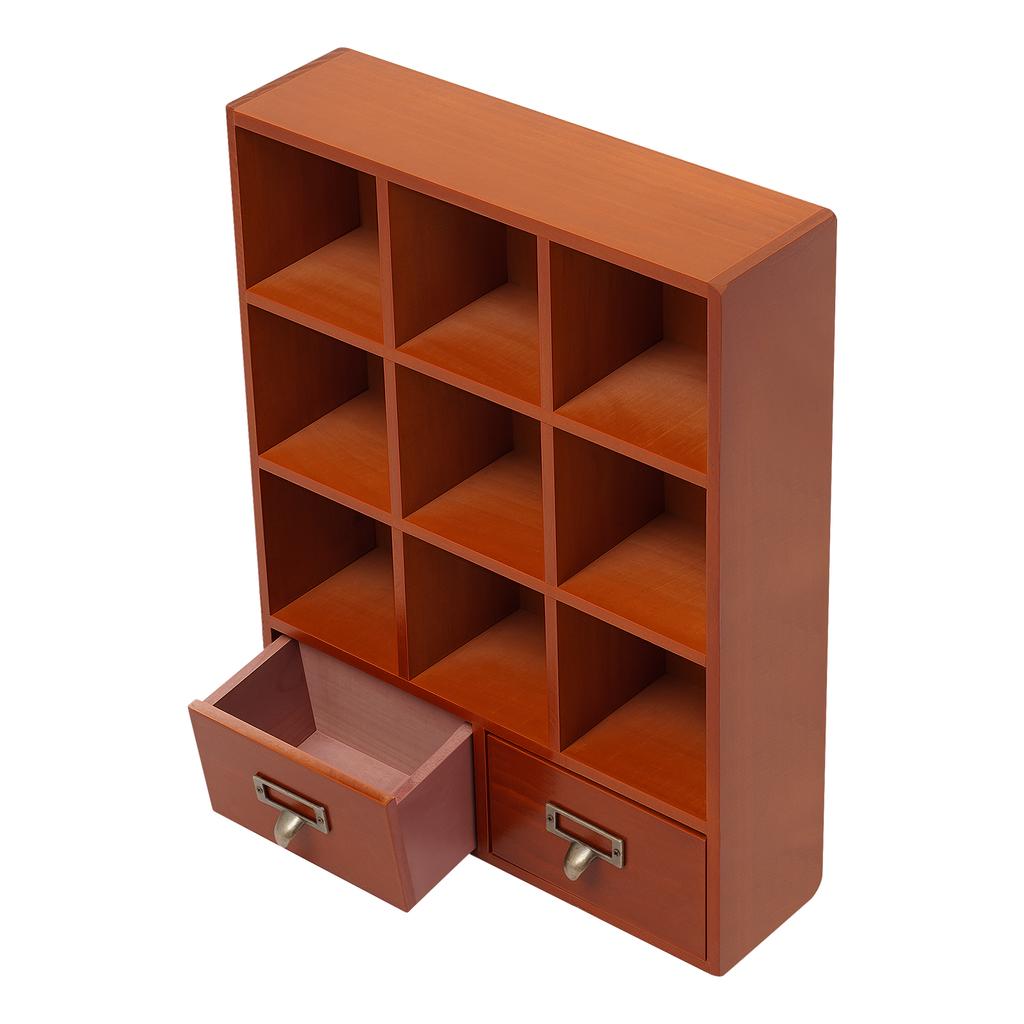 Retro Style Wooden Display Shelf Pine Plywood Storage Cabinet 9 Compartments with Drawers for Bedroom Office Decor