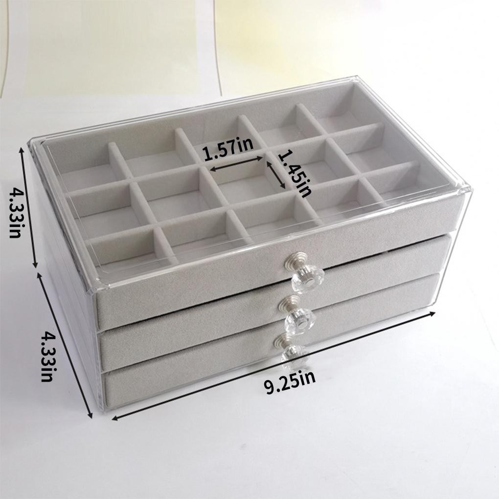 3 Layers Box 45 Grids Storage Jewelry Drawer Transparent Velvet Case Display Fashionable Holder for Women Girls