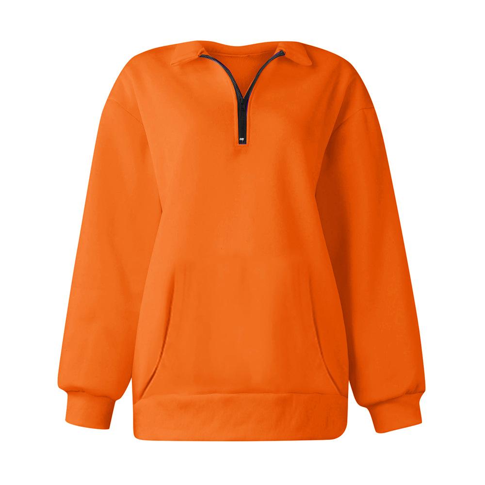 European and American Women's 2022 Autumn/Winter Pocket Half-Zip Long Sleeve Pullover Hoodie Sweatshirt