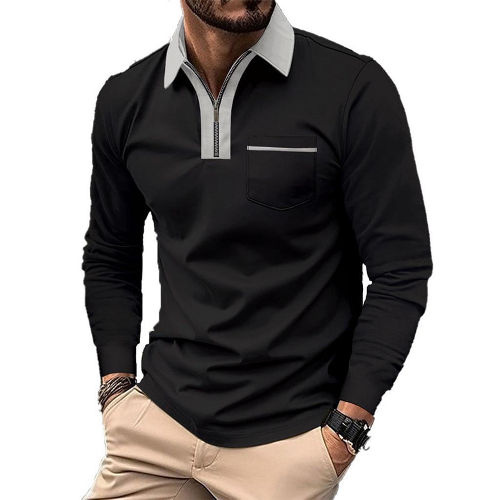 Men'S Fashionable Lapel Color Blocking Shirt Casual Long Sleeve Top