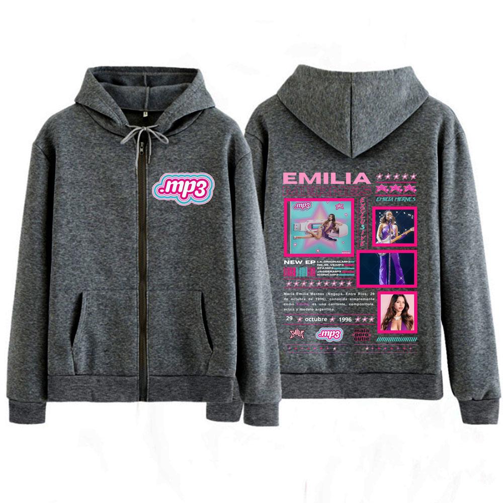 Singer Emilia Mernes MP3 Fashion Graphic Zip Up Hoodie Men Women Fashion Vintage Coats Casual Aesthetic Trendy Zipper Tracksuit