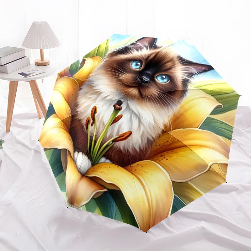 1pc Cat FlowerAutomatic Open/close Folding Umbrella, Compact Portable Travel Umbrella, Perfect Birthday/Holiday, Cute Umbrella Y051
