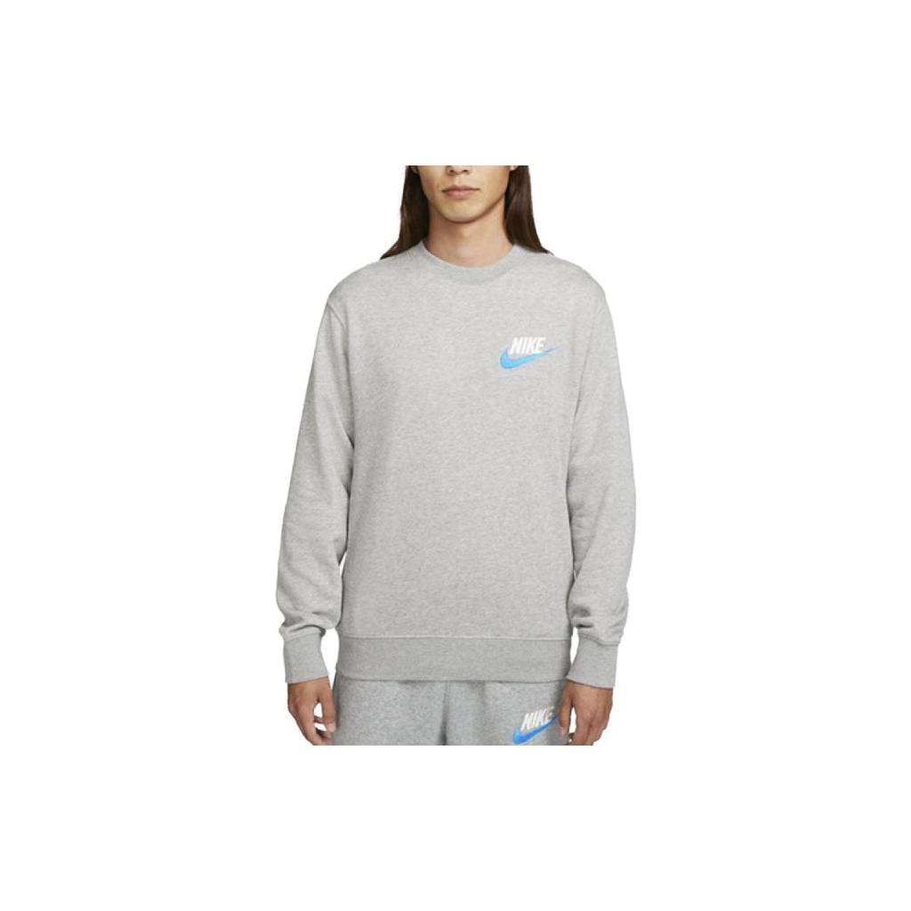 Nike Solid Color Embroidered Swoosh Drop Shoulder Crew Neck Sweatshirt Men Tops Dark-Grey FB7685-063