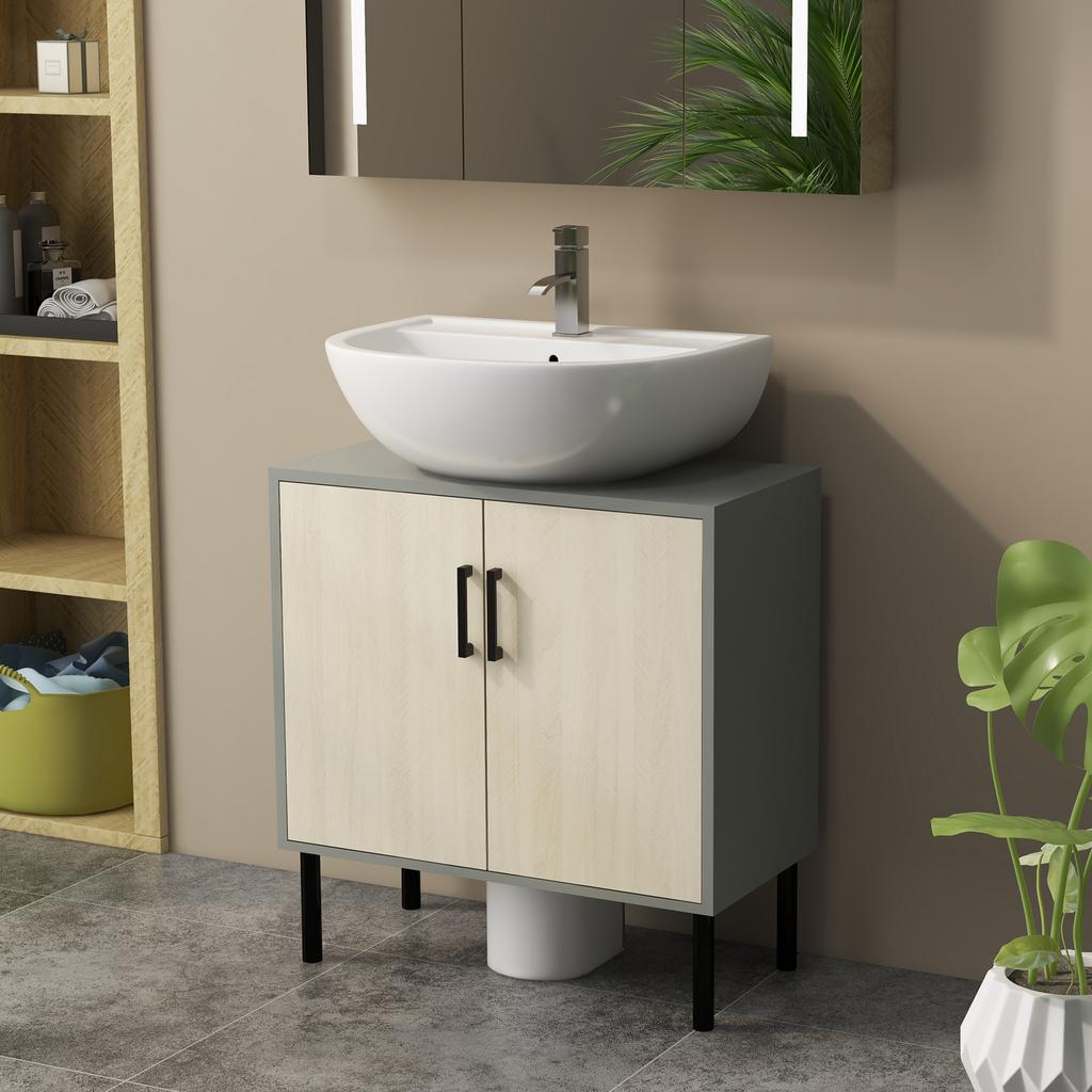 Under Sink Cabinet, Bathroom Vanity Unit, Storage Cupboard with Double Doors and Storage Shelves, 60x30x60cm, Natural