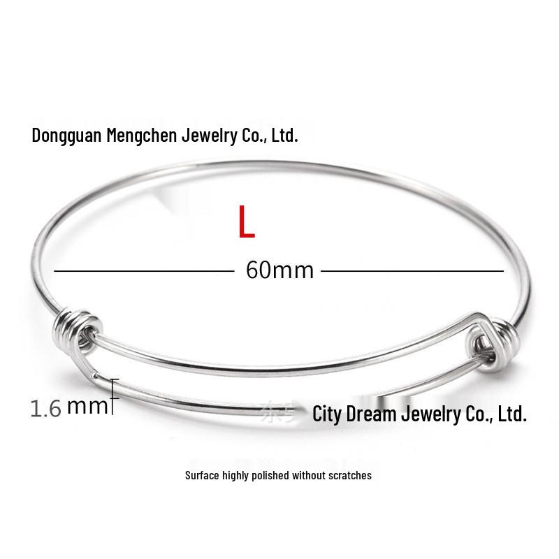 

European and American 304 Stainless Steel Adjustable Coil Bangle Bracelet 1.6*60 Steel Color