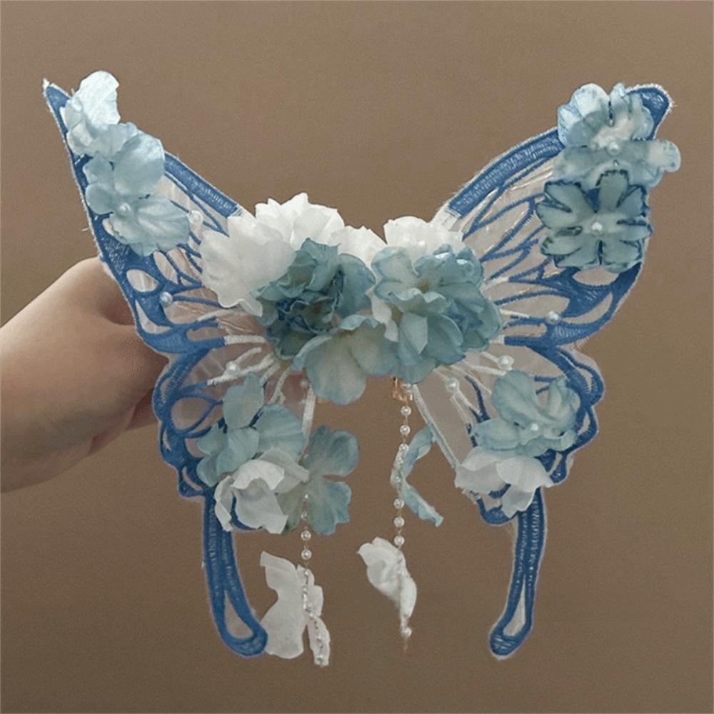 2pcs/set Elegant Hair Clip Ancient Style Tassel Hairpin Flower Silk Headwear  For Women Girls