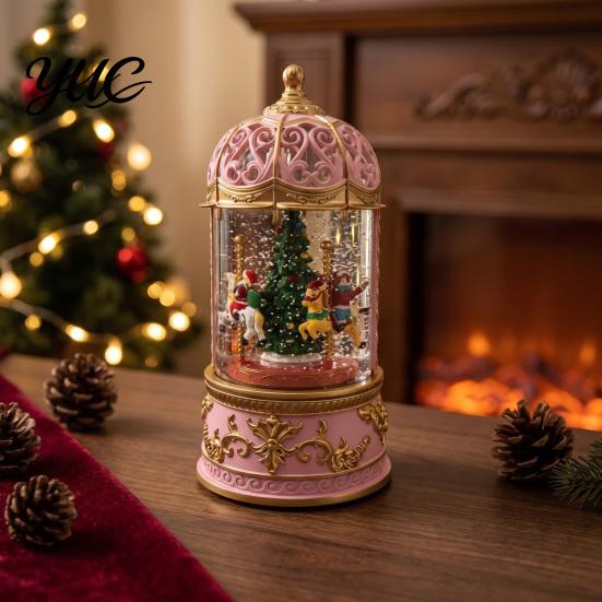 Winter Wonderland Home Decor Christmas Snow Lantern, Lighted Lantern with Music Swirling Glitter, Box Ornament USB /Battery Operated Decorative