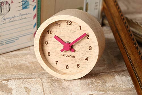 KATOMOKU Mini Clock, Round, Red, Wood, Beach, Km-26