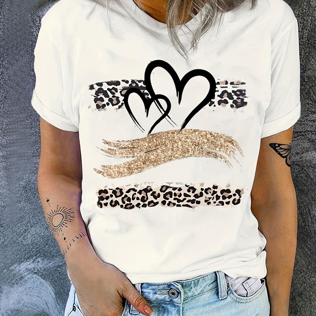 Exquisite Woman Clothing Short Sleeve T-shirt Top Heart-shaped Pattern Printing Summer Short Sleeve Comfortable Women's T-shirt