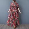 DIMANAF 2025 Summer Women Plus Size Vintage Dress Floral Short Sleeve Casual Basic New Printing Loose Long Dress