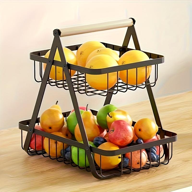2/3-Tier Ventilated Mesh Basket Multifunctional Kitchen Storage Organizer with Handle for Fruits Snacks Vegetables Home Tabletop Countertop Decor