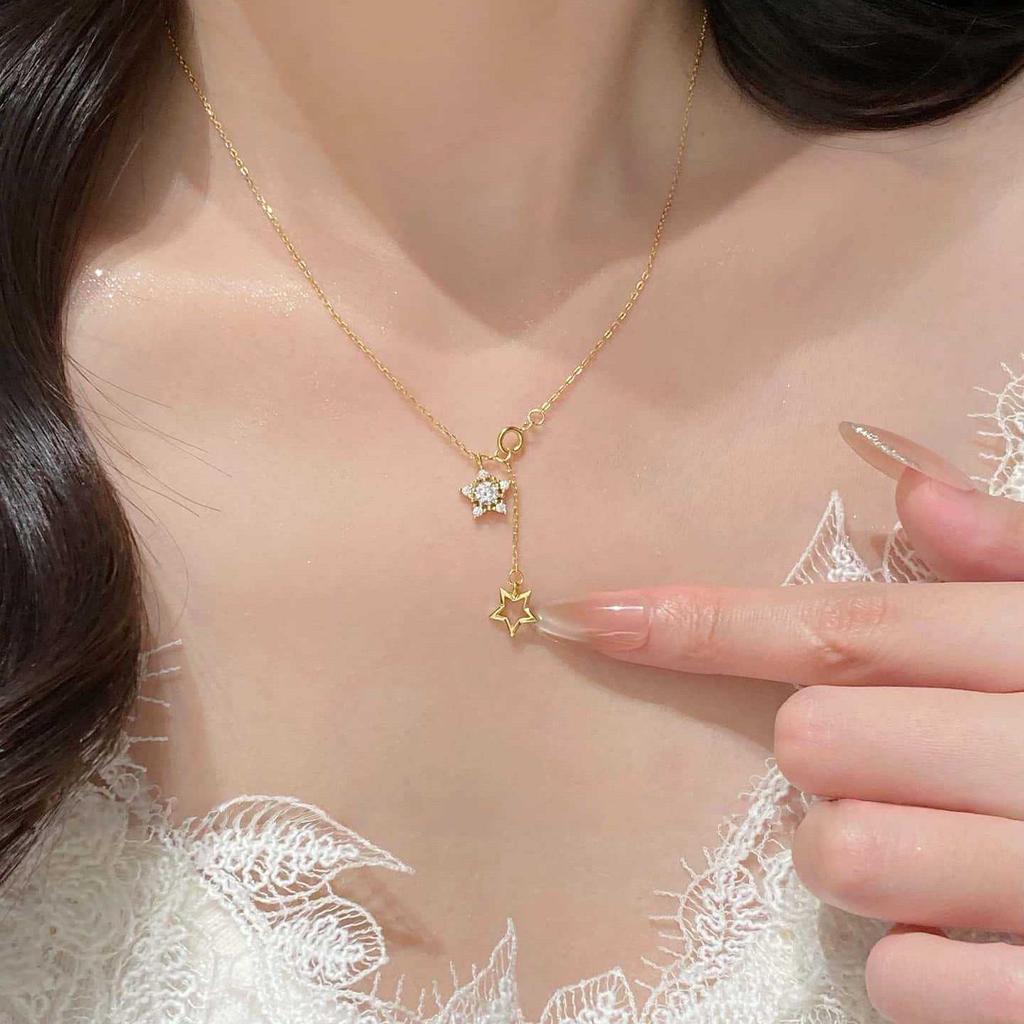 18K Goldplattierte S925 Sterling Silber Stern Anhänger Halskette für Damen - High-End Luxus Schlüsselbein Kette Design