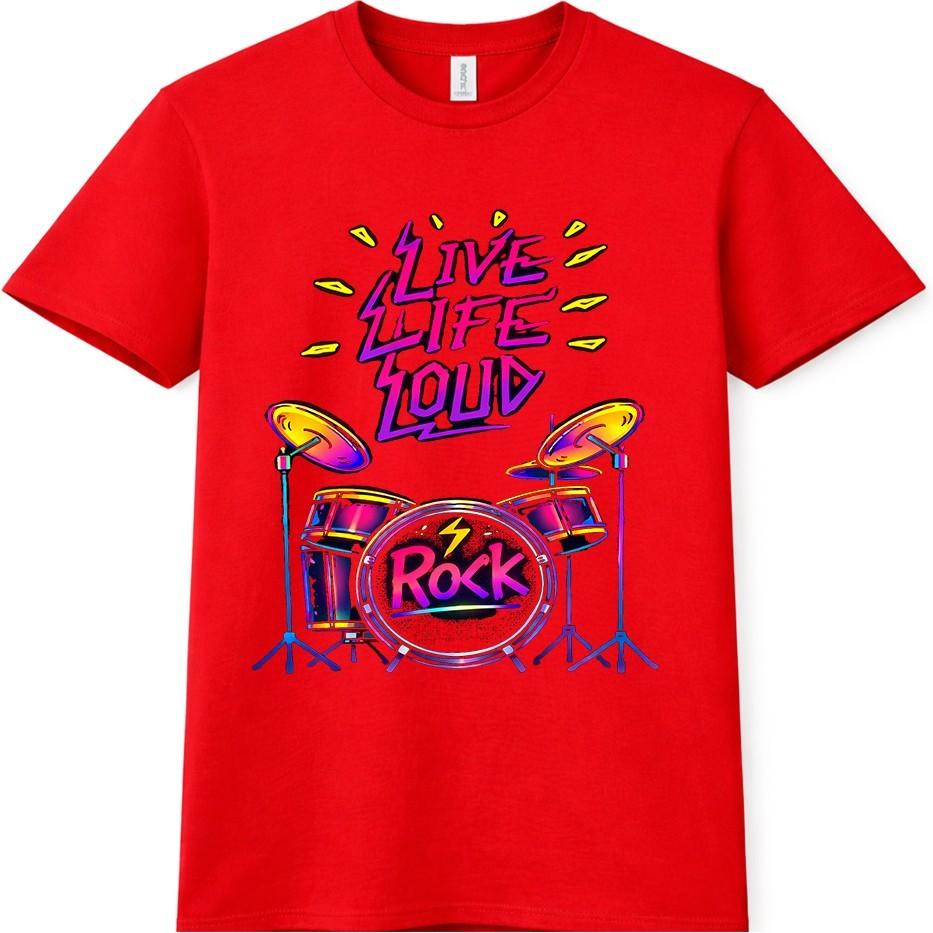 Drummer T Shirt Live Life Loud Drum Set Rock Music Concert Graphic Tee 4XL