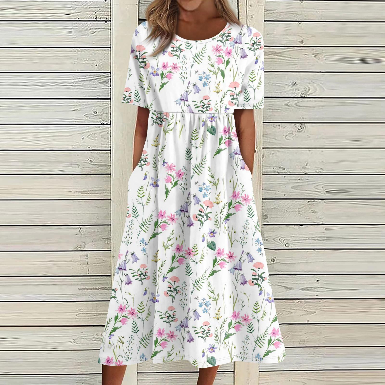 

Elegant Floral Summer Dress for Women 2025 Comfortable House Dresses for Women with Pockets Perfect for Any Occasion M розовый