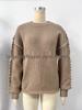 Loose Casual Solid Color Round Neck Knit Pullover with Drawstring Design - Women's Long Sleeve Sweater Top