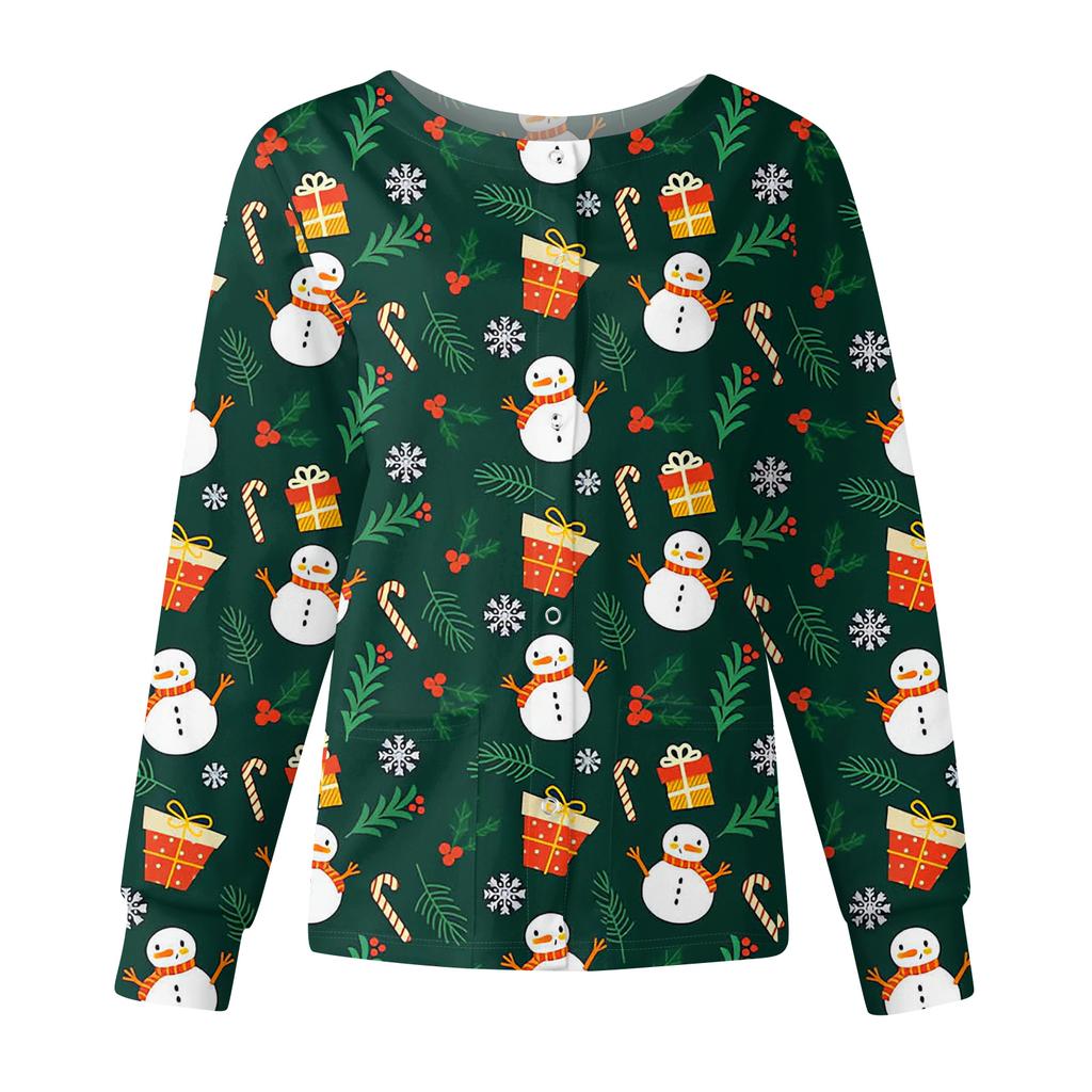 Damska codzienna moda długi rękaw stójka jednorzędowa kurtka robocza topy z nadrukiem świątecznym