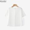 ZANZEA Women Casual Fake Two Piece Patchwork Grid Print Short Sleeve T-Shirts