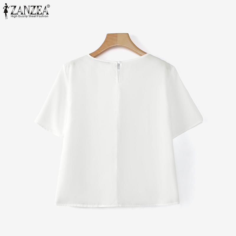 ZANZEA Women Casual Fake Two Piece Patchwork Grid Print Short Sleeve T-Shirts
