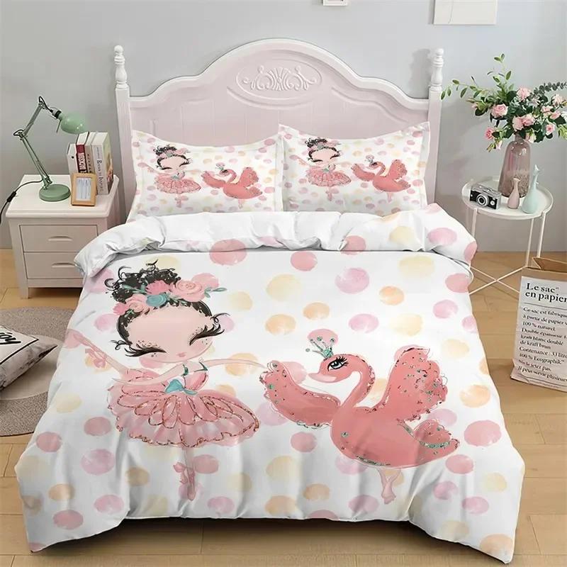 Comforter Girly Ballet Queen Ballet Theme Cartoon Bedding Set Cute Little Dancers Comforter Ballerina Bedding 2/3 Pcs