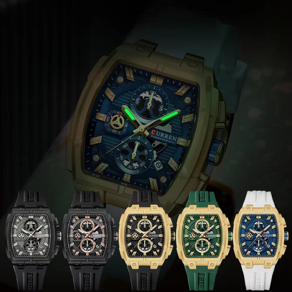 CURREN Silicon Strap Multi-functional Dialn Auto Date Design Men's Watch Sports Chronograph Watches