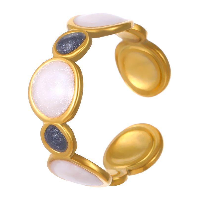 Bohemian Oil Drip Gradient Vintage Layered Titanium Steel Ring European and American Ins Style Geometric Open Stainless Steel Ring