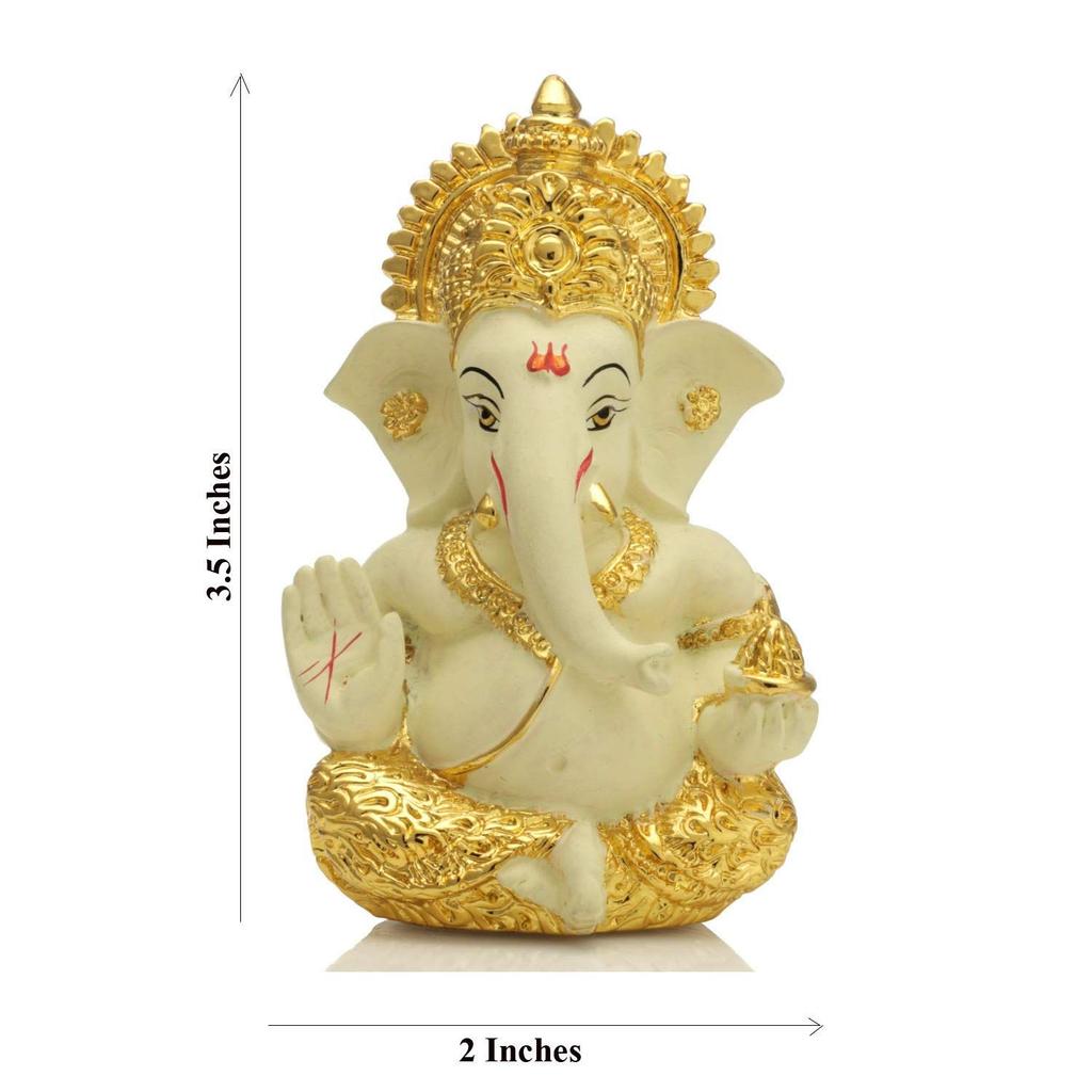 Ganesha for Car Dashboard Ganesh Statue Murti Gold Plated Terracotta Lord Ganpati Diwali Gifts Home Decor Figurine
