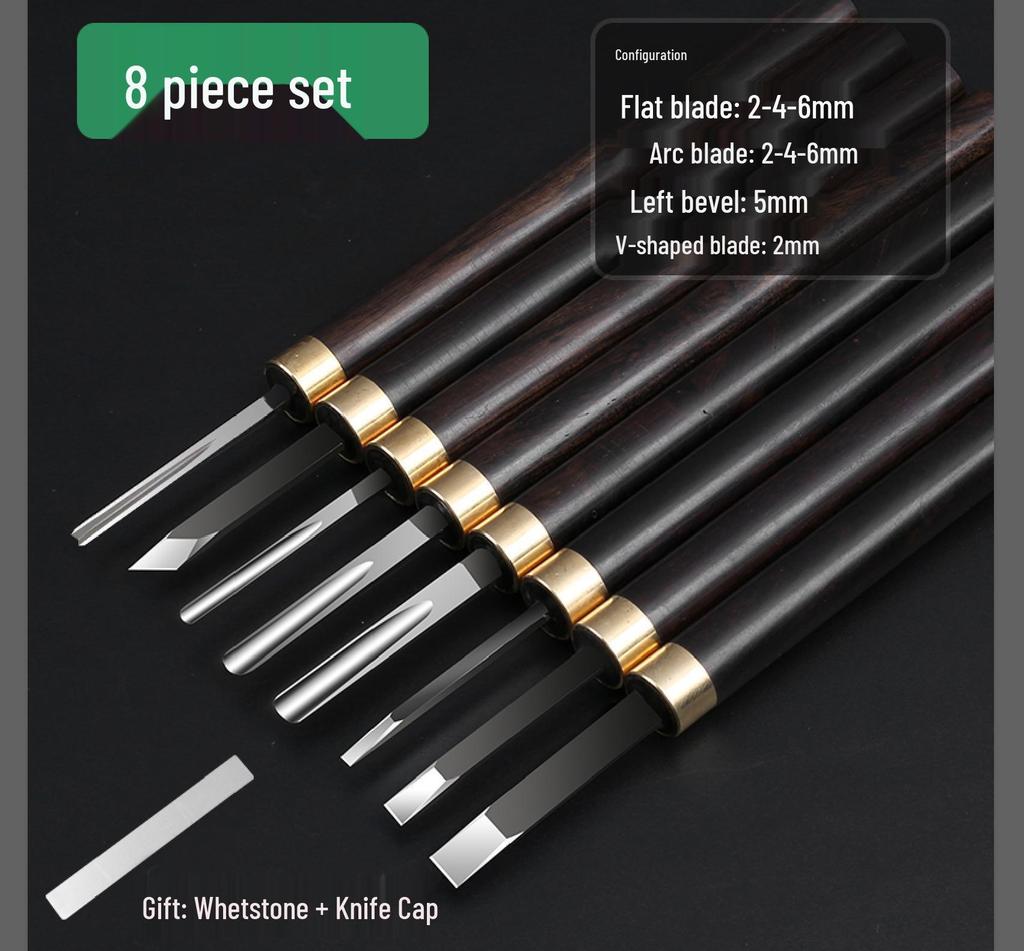 Nitriertes Weißstahl Holzschnitzmesser mit Griff aus lila Sandelholz