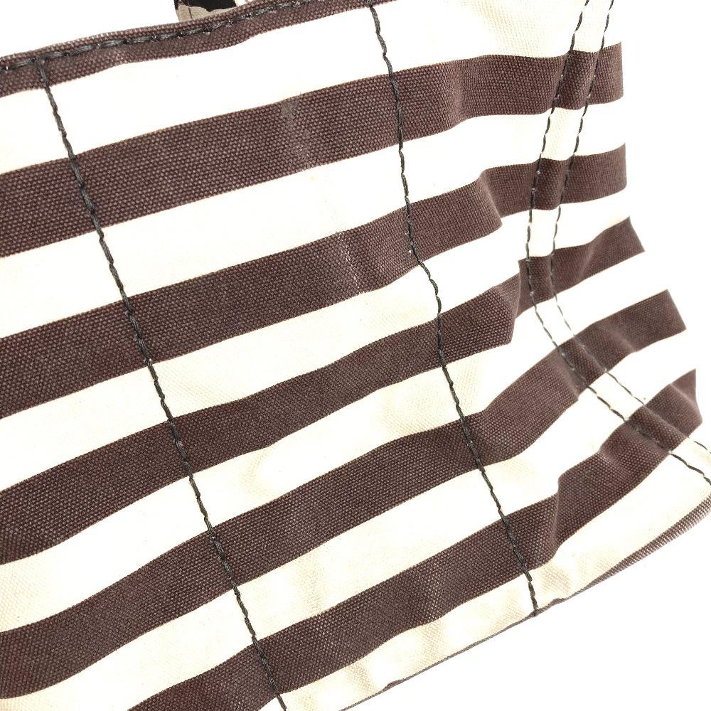 Prada Canapa Logo Border Bag Tote Bag Hand Bag Canvas Brown/White
