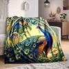 1pc Peacock Garden Lightweight Flannel Blanket, Comfortable and Warm Blanket, for Office and Camping Sofa Bed, Livingroom194